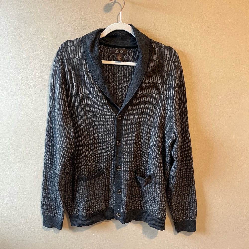 Men's Tasso Elba Jacquard Cardigan Sweater Large